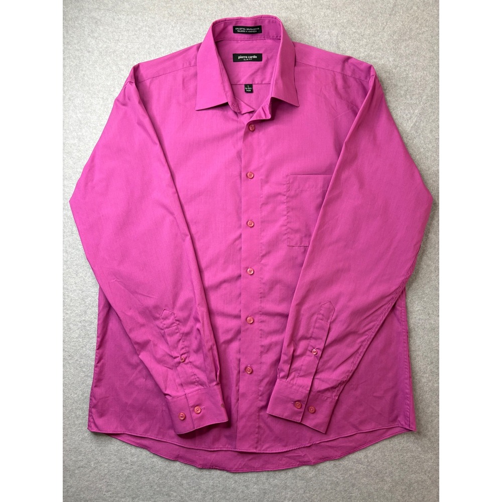 Pierre Cardin Mens Slim Fit Dress Shirt Magenta‎ Pink Long Sleeve Size L 16-16.5